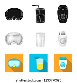 Vector illustration of equipment and swimming symbol. Collection of equipment and activity stock symbol for web.