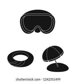 Vector illustration of equipment and swimming symbol. Set of equipment and activity stock symbol for web.