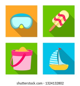 Vector illustration of equipment and swimming symbol. Collection of equipment and activity vector icon for stock.