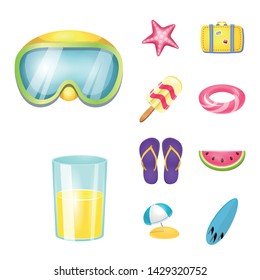 Vector illustration of equipment and swimming symbol. Collection of equipment and activity stock vector illustration.