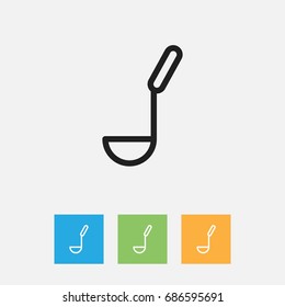 Vector Illustration Of Equipment Symbol On Scoop Outline. Premium Quality Isolated Soup Ladle Element In Trendy Flat Style.