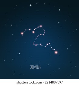 Vector illustration Eridanus constellation. dark blue sky, starry sky, outer space, starlight. 