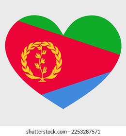 Vector illustration of the Eritrea flag with a heart shaped isolated on plain background. I love Eritrea. Happy Independence Day