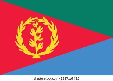 Vector illustration of the Eritrean flag featuring a red triangle, green and blue sections, and a yellow olive branch emblem.