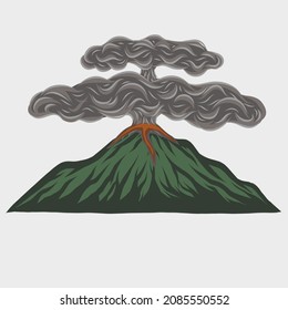 Vector illustration of an erupting mountain with hot clouds, volcanic eruption, mount exlpoding, natural disaster, isolated on white background. SEMERU mountain