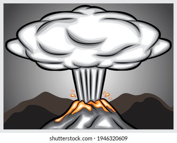 vector illustration of an erupting mountain releasing magma