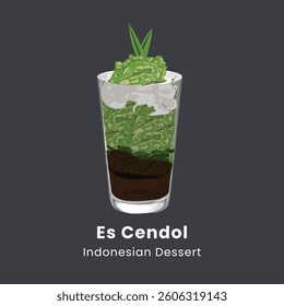 Vector illustration of Es cendol dawet traditional Indonesian iced sweet dessert
