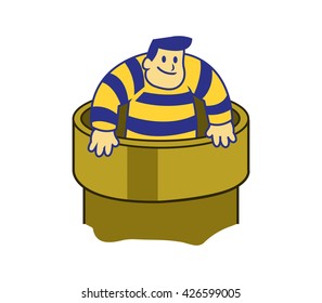 A vector illustration of escaping prisoner from the jail. Crawl out from the sewer pipe 