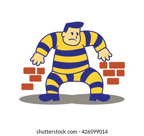 A vector illustration of escaping prisoner from the jail. Sneaking along the wall. 
