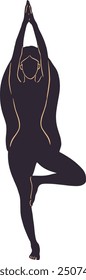 Vector illustration of an esoteric, yoga pose Vrikshasana - Tree pose