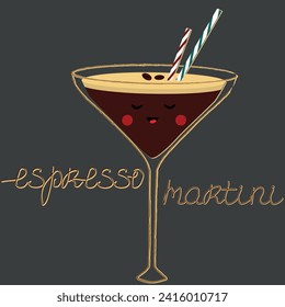 Vector illustration of espresso martini cocktail in cartoon style