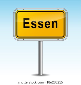 Vector illustration of essen signpost on sky background