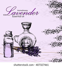 vector illustration of essential oil of lavender, aroma lamp