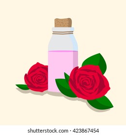 vector illustration of essential oil of rose / the concept of aromatherapy