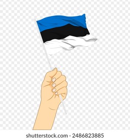 Vector illustration of Estonia flag in hand on transparent background