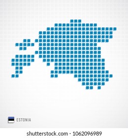 Vector illustration of Estonia map dotted basic shape icons and flag