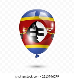 Vector illustration of Eswatini country flag balloon on transparent background (PNG). Flying flag balloons for Independence Day celebrations.