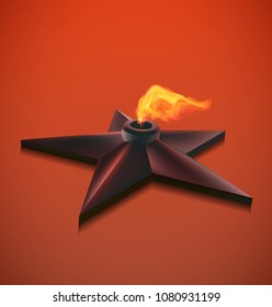 Vector illustration. Eternal Flame isolated on red background.