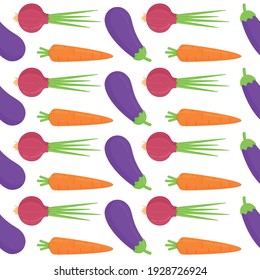 Ilustración vectorial del patrón eterno de zanahorias y berenjenas. 