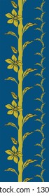 Vector Illustration of an eternal whimsical stylized plant with golden yellow flowers and leaves with warped vertical stripes creating a border. Ideal for gift, fashion scrapbooking, home decor and