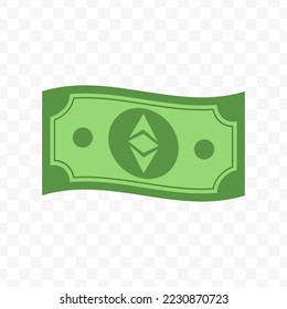 Vector illustration of Ethereum Classic banknote in green color on transparent background (PNG).