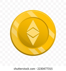 Vector illustration of Ethereum Classic coin in gold color on transparent background (PNG).