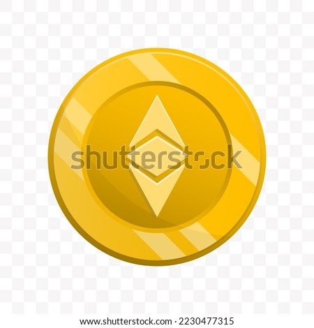 Vector illustration of Ethereum Classic coin in gold color on transparent background (PNG).