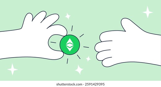 Vector illustration of an Ethereum Classic Crypto Transaction Represented by Hands Sharing a Green ETC Cryptocurrency Token