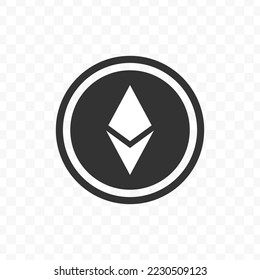 Vector illustration of Ethereum coin icon in dark color and transparent background(png).
