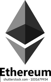 Vector Illustration Of Ethereum ETH Cryptocurrency Coin / Virtual Money Icon / Logotype Silhouette In Black and White