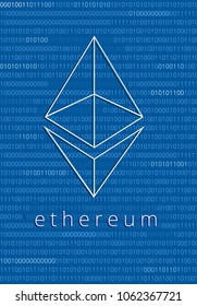 Vector illustration of ethereum symbol on binary code background