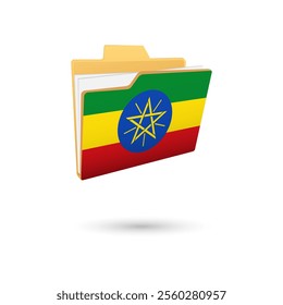 Vector illustration of Ethiopia flag isolated in file folder on white background.