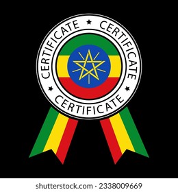 Vector illustration of Ethiopia ribbon certificate on black background.