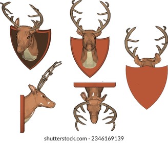 Vector illustration of ethnic artistic wall hanging of a deer head with long horns