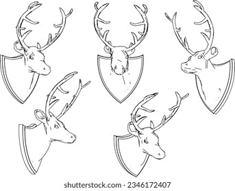 Vector illustration of ethnic artistic wall hanging of a deer head with long horns