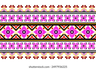 Vektorgrafik des ethnischen Batik-Stoffmusters Ulos auf rosafarbenem Hintergrund. Blumenmuster, klassisches Tapetenmuster, Hintergrund und nahtlose Tapete zum Download. Hochauflösende Pixelgrafik