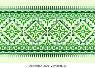 Ilustración vectorial de patrón de tela de batik étnico Ulos sobre fondo verde. Patrón floral. Patrón de Fondo de pantalla clásico. Fondo y Fondo de pantalla sin costuras para la Descarga. Ilustración de píxeles de alta resolución