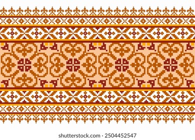 Vector illustration of ethnic batik fabric pattern Ulos design on brown background. Floral pattern, classic wallpaper pattern, background and seamless wallpaper, bracelet, shawl for download. High res
