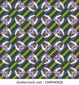 Vector illustration. Ethnic boho style. Native batik watercolor artistic green, gray and brown seamless pattern. Seamless hand drawn tribal tiles texture.