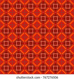 Vector illustration. Ethnic boho style. Native batik watercolor artistic red, orange and brown seamless pattern. Seamless hand drawn tribal tiles texture.
