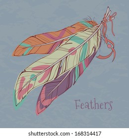 Vector illustration of ethnic decorative feathers