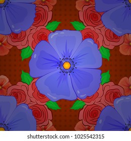 Vector illustration. Ethnic floral seamless pattern in pink, violet and orange colors with decorative cosmos flowers.