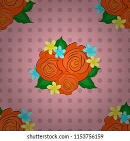 Vector illustration. Ethnic floral seamless pattern in yellow, orange and green colors with decorative rose flowers and green leaves.