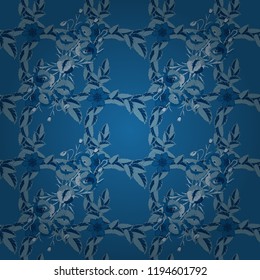 Vector illustration. Ethnic floral seamless pattern in blue colors with decorative poppy flowers.