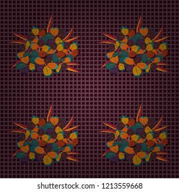 Vector illustration. Ethnic floral seamless pattern in orange, brown and blue colors with decorative forget-me-not flowers.