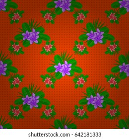 Vector illustration. Ethnic floral seamless pattern on a orange background with decorative plumeria flowers.