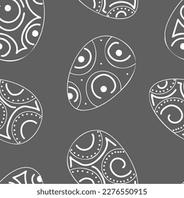 Vector illustration. Ethnic hand drawn monochrome seamless pattern. Festive background with Easter linear eggs. Design of postcards, banners, textiles, wallpapers and other promotional products.