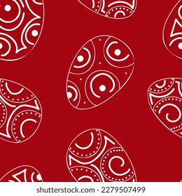 Vector illustration. Ethnic hand drawn colorful seamless pattern. Festive background with Easter linear eggs. Design of postcards, banners, textiles, wallpapers and other promotional products.