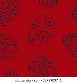 Vector illustration. Ethnic hand drawn colorful seamless pattern. Festive background with Easter linear eggs. Design of postcards, banners, textiles, wallpapers and other promotional products.