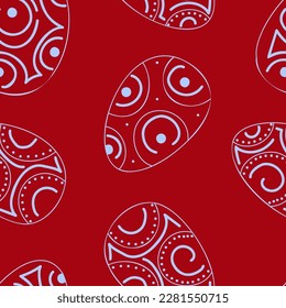 Vector illustration. Ethnic hand drawn colorful seamless pattern. Festive background with Easter linear eggs. Design of postcards, banners, textiles, wallpapers and other promotional products.